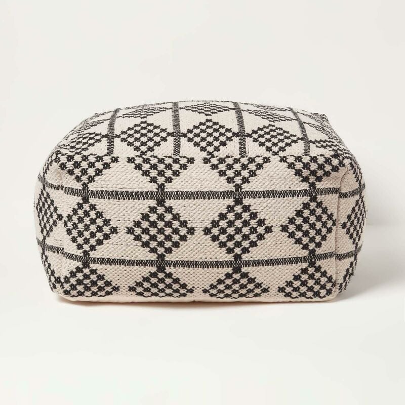 Pouf carré noir et beige en coton Adana, 55 x 55 x 30 cm - Homescapes