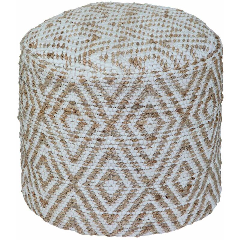 HOMESCAPES Pouf rond en jute et coton beige et blanc - 45 cm - Sierra
