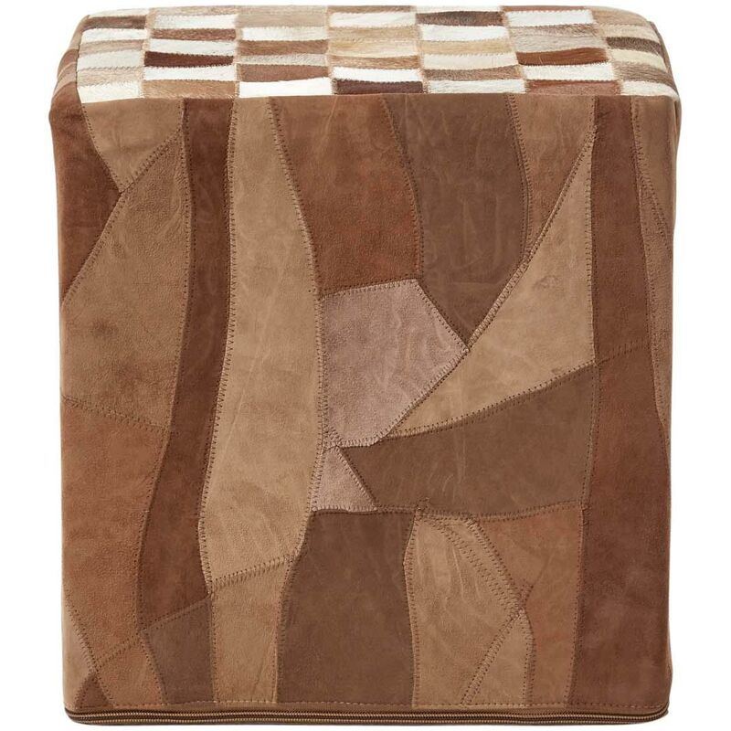 Pouf en cuir Motifs patchwork 36 x 36 x 38 cm - Homescapes