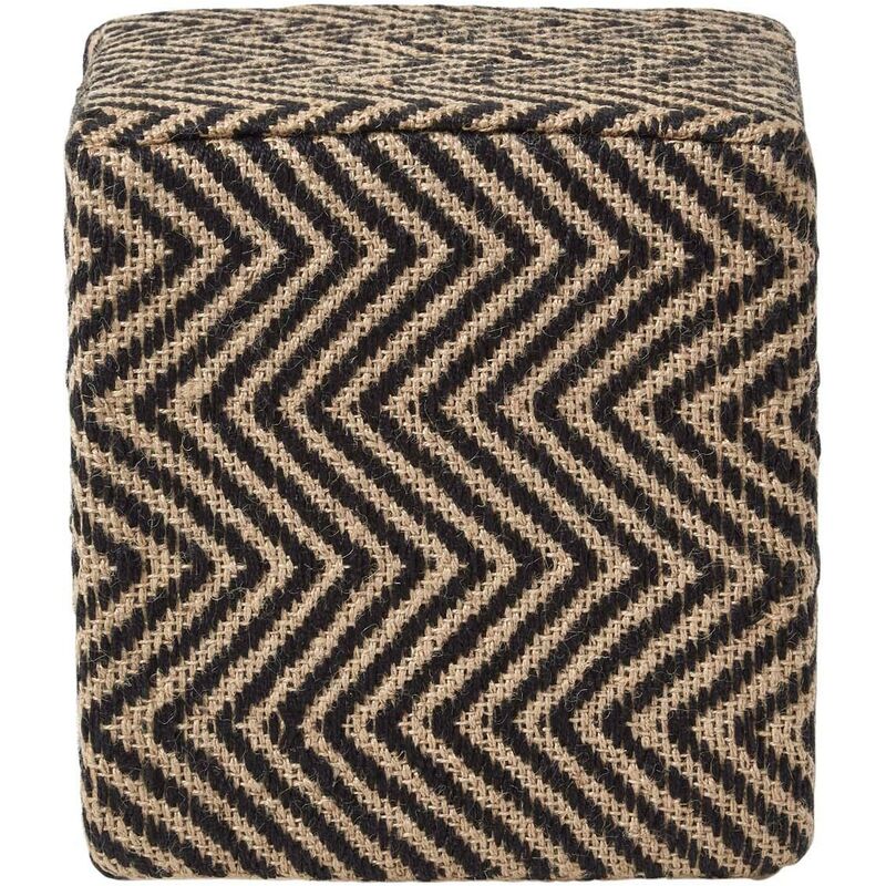Homescapes - Pouf carré Jute Motif chevron Noir et crème 36 x 36 x 38 cm