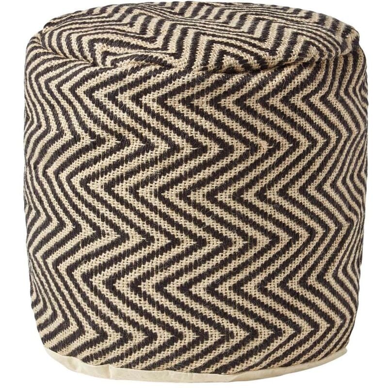 Pouf en Jute Motifs Chevrons Coloris Noir 45 x 40 cm - Homescapes