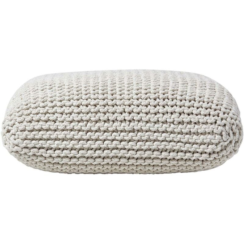 Pouf en tricot carré Blanc cassé Très grand - Homescapes