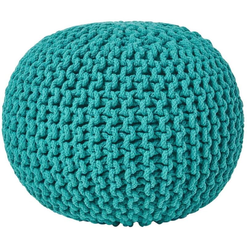HOMESCAPES Pouf rond tressé en tricot - Vert turquoise