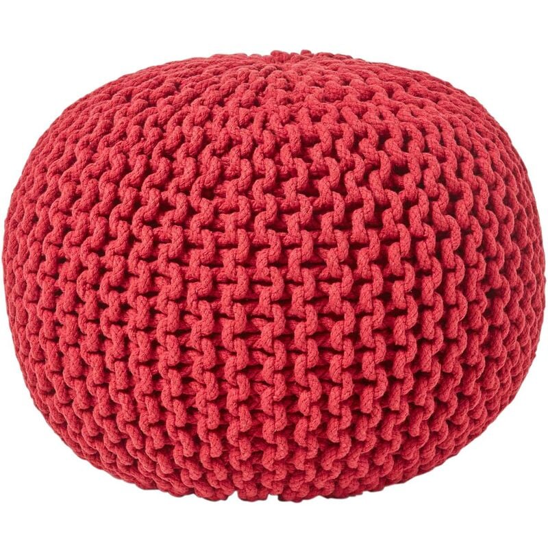 Homescapes - Pouf en tricot rond Rouge