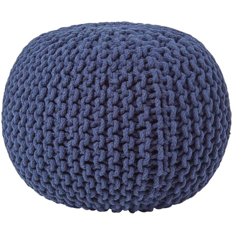 Pouf en tricot Coloris Bleu Marine - Homescapes