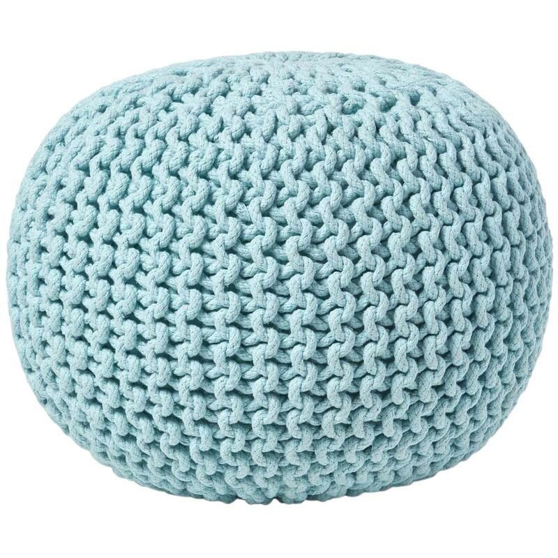 Homescapes - Pouf en tricot Rond Coloris Bleu Pastel 35 x 40 cm