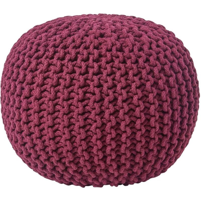 Pouf rond tressé en tricot - Prune - Homescapes
