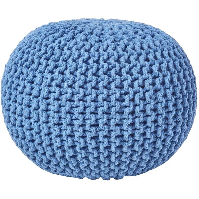 Homescapes - Pouf en tricot rond Bleu