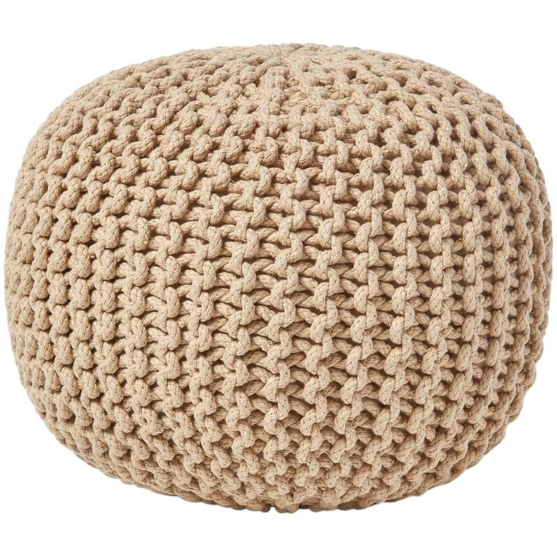 HOMESCAPES Pouf rond tressé en tricot - Beige