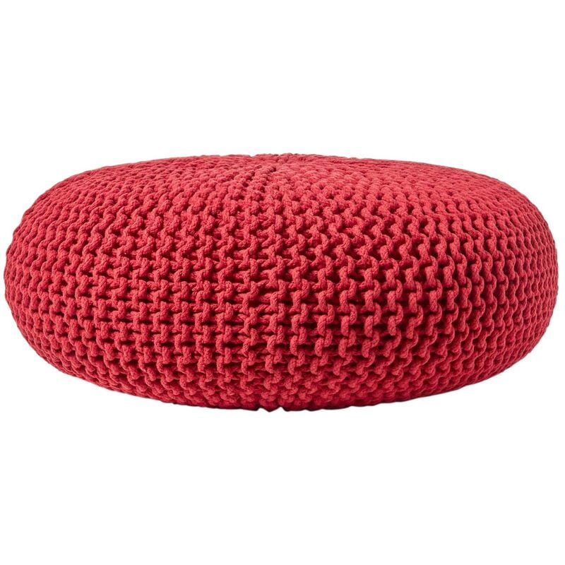Pouf en tricot rond Rouge Très grand - Homescapes
