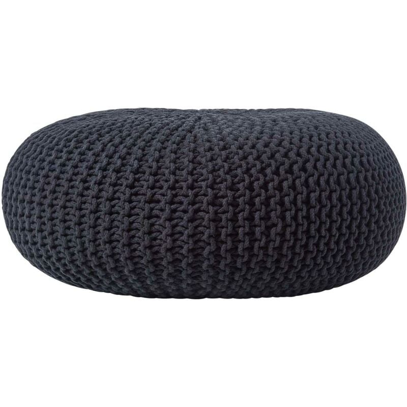HOMESCAPES Pouf en tricot rond Noir Très grand