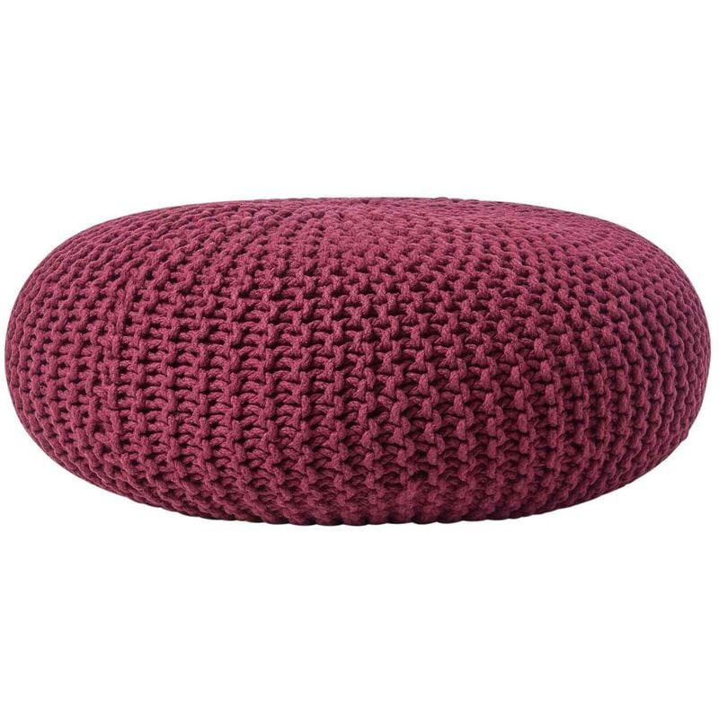 Grand Pouf rond tressé en tricot - Prune - Homescapes