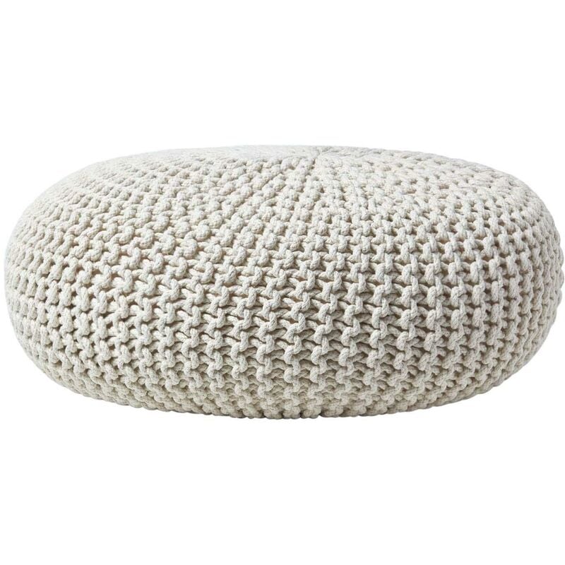 Pouf en tricot rond très grand - Coloris blanc cassé - Homescapes