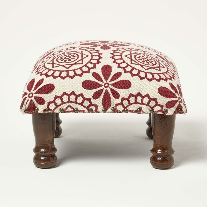 Homescapes - Pouf repose-pieds en coton Cassia, 40 x 40 x 25 cm