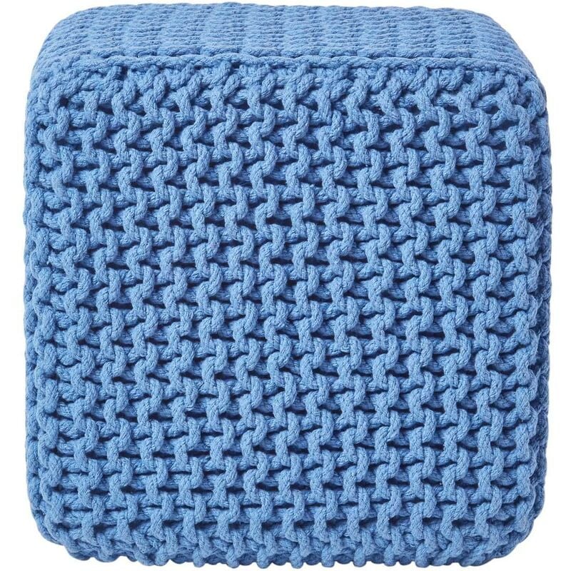 Pouf Repose-pieds en tricot Cube Bleu - Homescapes