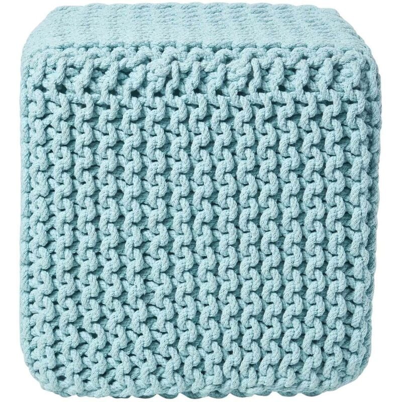 Pouf en tricot Cube Coloris Bleu givré 35 x 35 cm - Homescapes