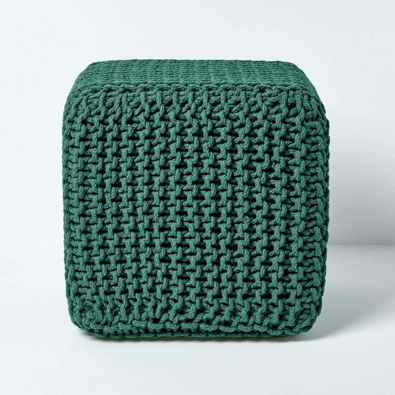 Pouf Repose-pieds en tricot Cube Vert anglais - Homescapes