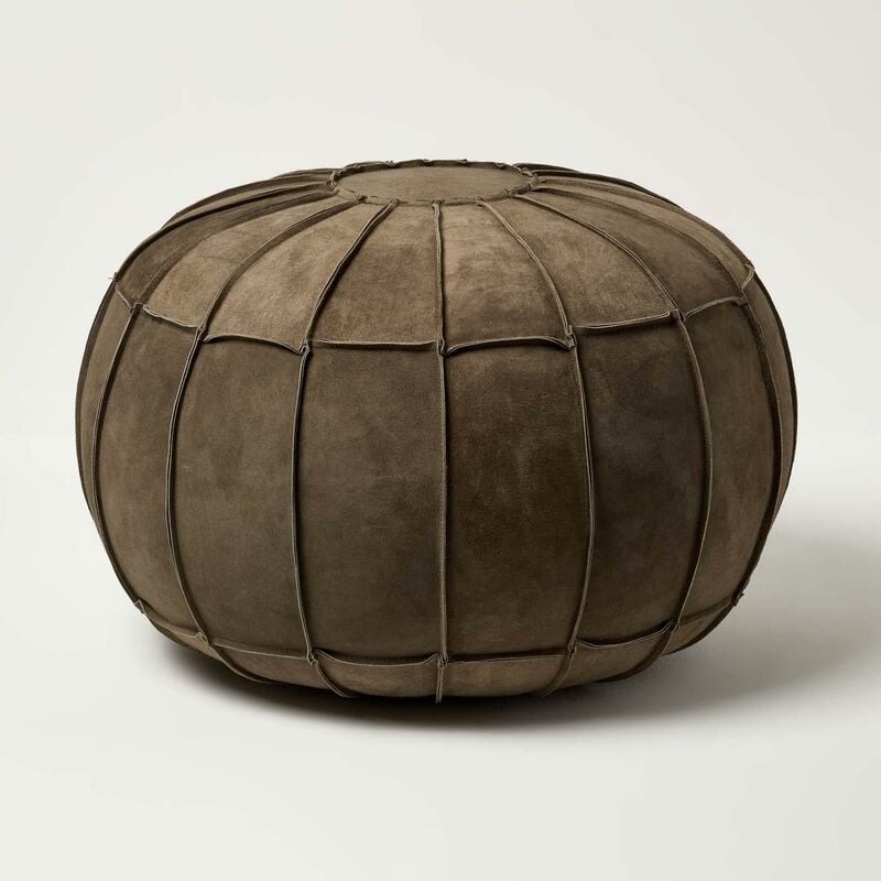 Pouf rond en suédine marron, 50 x 50 x 40 cm - Homescapes