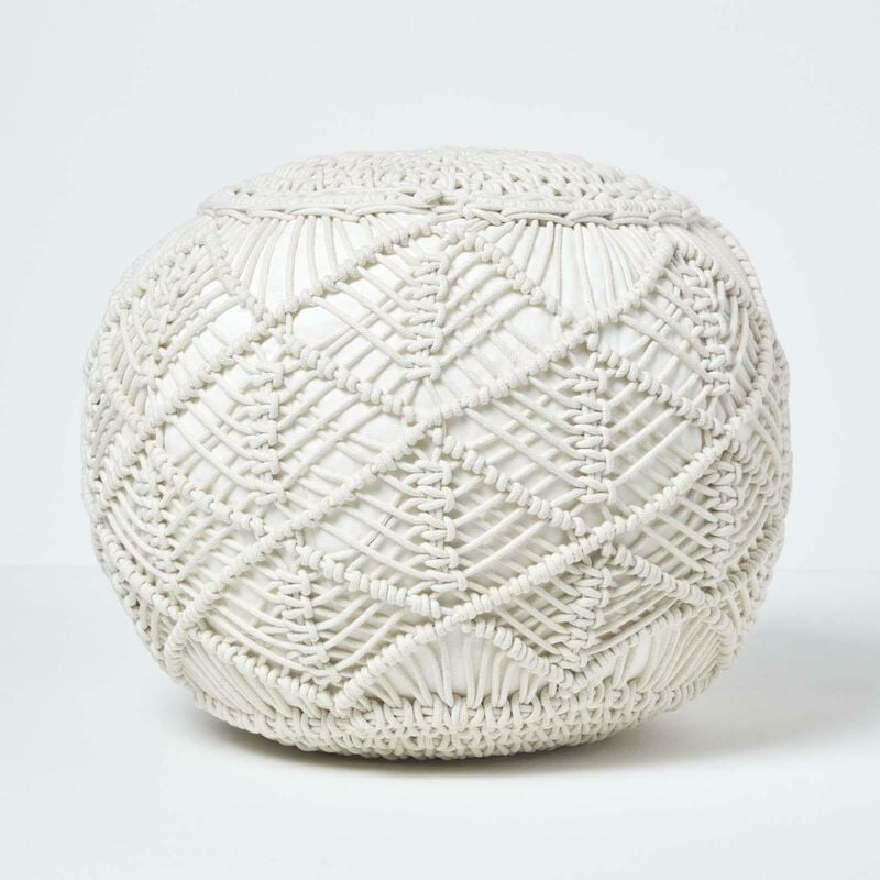 Pouf tressé en macramé écru, 35 x 40 cm - Homescapes