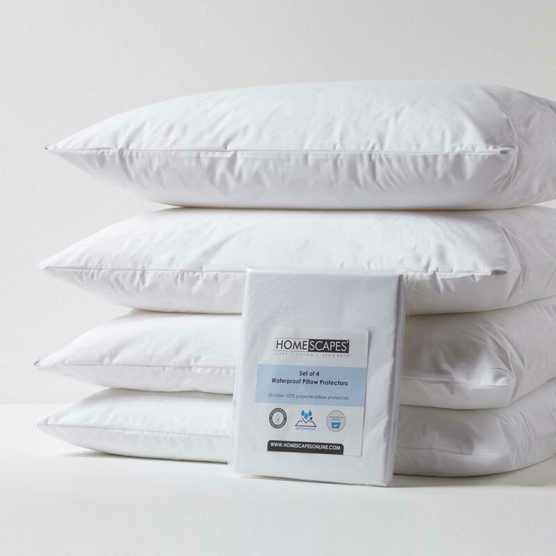 Homescapes Waterproof Pillow Protectors Standard Size, Pack of 4 in White