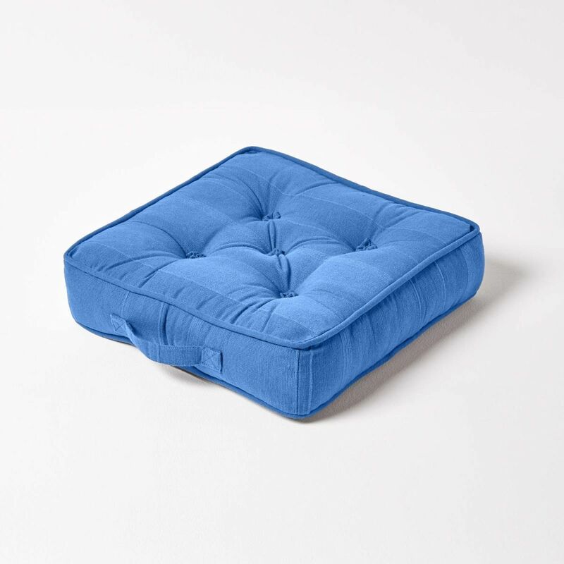 Rajput Ribbed Cotton Floor Cushion Blue - Homescapes
