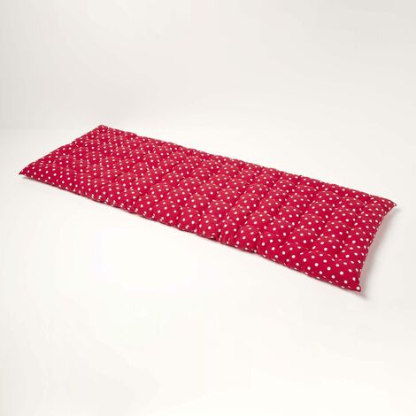 HOMESCAPES Red Polka Dot Bench Cushion 3 Seater