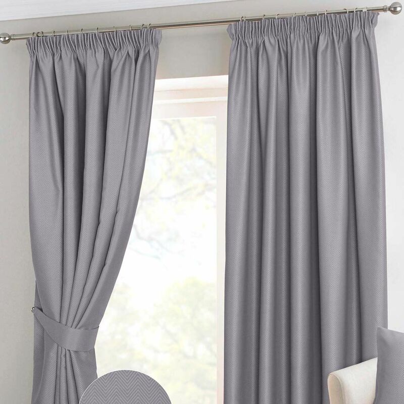 Homescapes Rideaux Galon fronceur Occultant - Gris - Motif chevron 117 x 228 cm