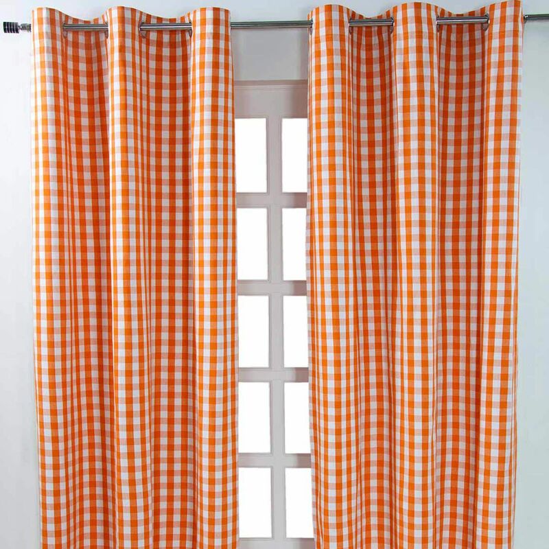 Rideaux œillets à grands carreaux vichy orange, Lot de 2, 137 x 182 cm - Homescapes