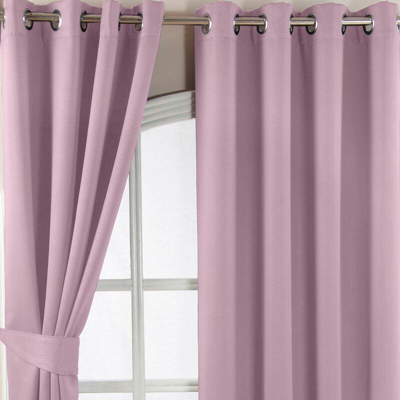 Homescapes - Rideaux à œillets occultant Rose clair Motif chevron 117 x 137 cm