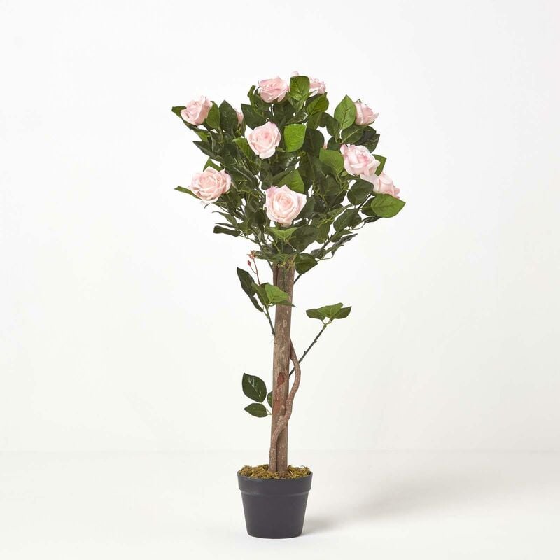 Homescapes - Rosier artificiel rose en pot, 90 cm - Rose