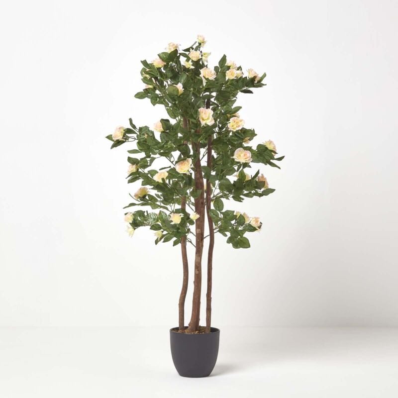 Homescapes - Rosier Artificiel Fleuri Rose pâle Tronc en Bambou 122 cm