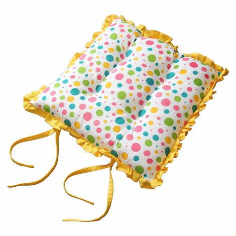 HOMESCAPES Rüschenkissen zum Wenden Stuhlkissen mit Bändern Polka Dots Multi