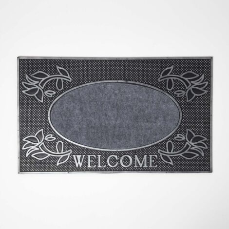 HOMESCAPES Rutschfeste Fußmatte „Welcome“ 45 x 75 cm, silber-grau