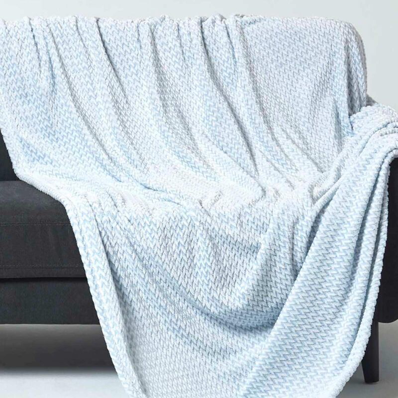 Homescapes - Samt-jacquard-decke Mora - Tagesdecke Hellblau, 130 X 160 Cm