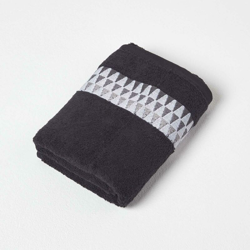 serviette de toilette en coton noir à motif géométrique, 50 x 90 cm - noir - homescapes