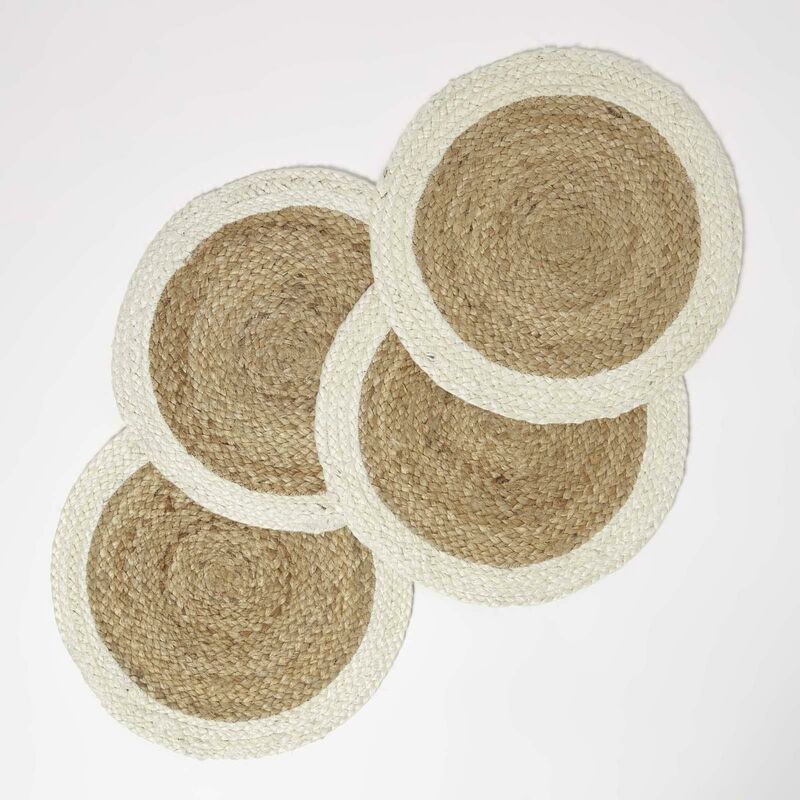 Homescapes - Set de table rond en jute Bicolore, Lot de 4