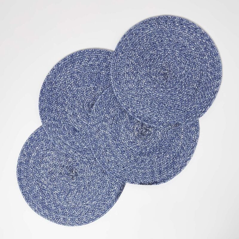 Set de table rond tressé Bleu, Lot de 4 - Homescapes