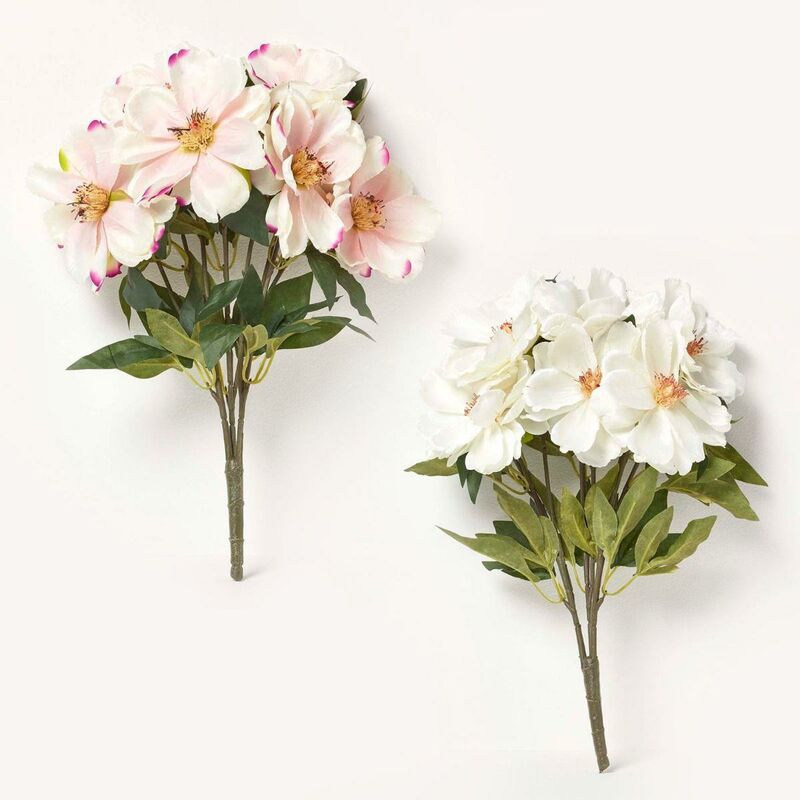 HOMESCAPES Set of 2 Pink and Cream Artificial Magnolia Bouquet Arrangements