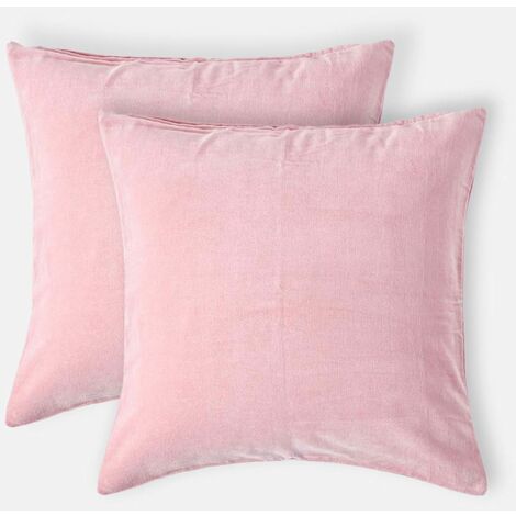 HOMESCAPES Set of 2 Pink Velvet Cushion Covers, 40 x 40 cm