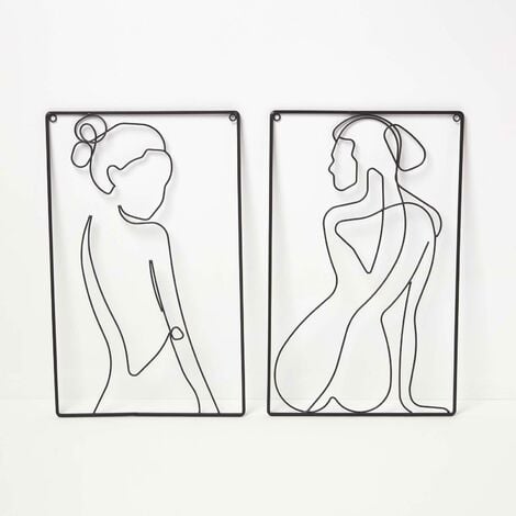 HOMESCAPES Set of 2 Silhouette Wire Wall Art