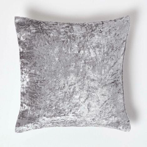 HOMESCAPES Silver Luxury Crushed Velvet Cushion Cover, 45 x 45 cm - Grey