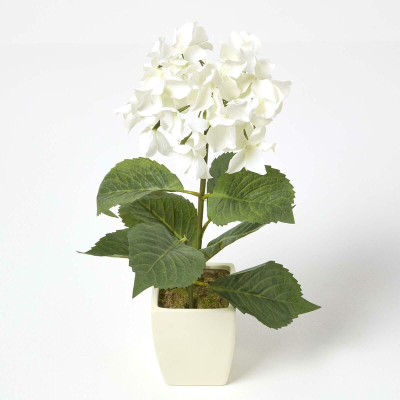 Homescapes - Small Cream Artificial Hydrangea Flower in Cream Pot, 38 cm Tall
