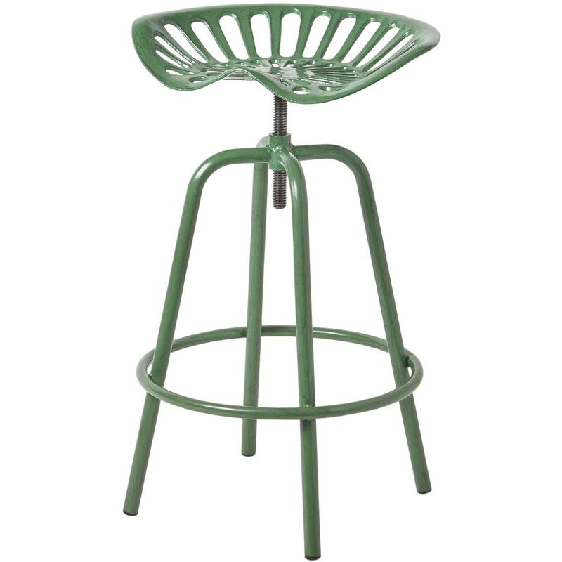 HOMESCAPES Tabouret vintage vert avec siège de tracteur pivotant, 70 cm