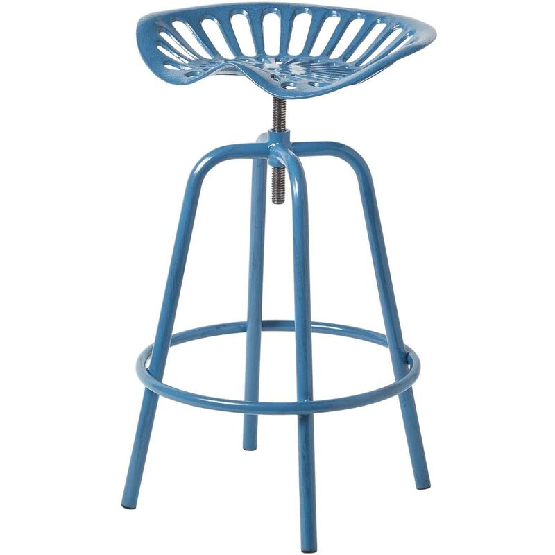 Tabouret vintage bleu avec siège de tracteur pivotant, 70 cm - Homescapes