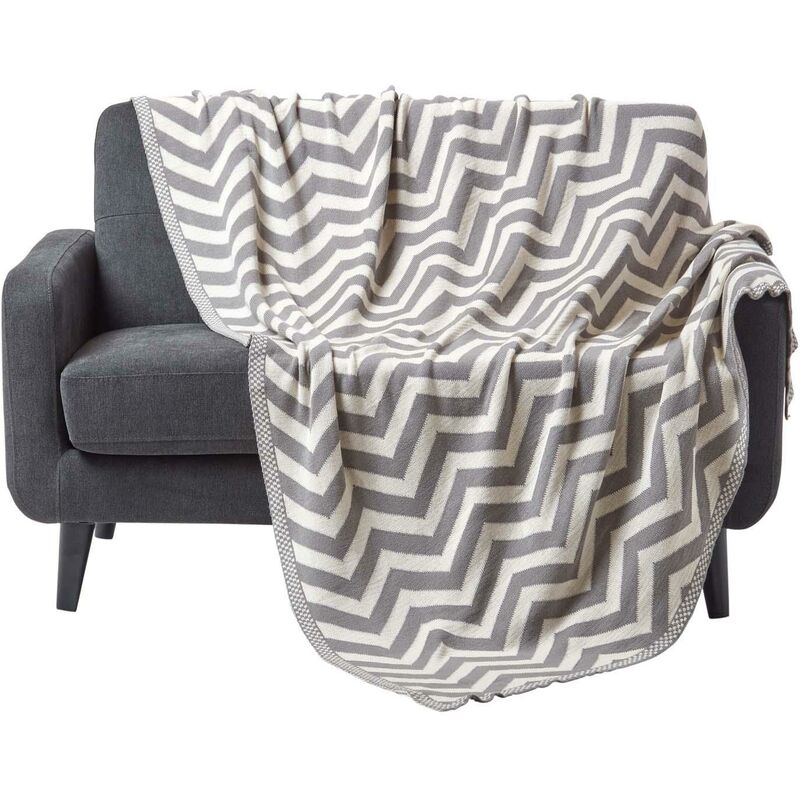 Homescapes - Tagesdecke Mit Chevron-muster, 100% Baumwolle, Grau, 150 X 200 Cm