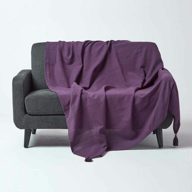 Homescapes Tagesdecke Rajput, 100% Baumwolle, Lila, 225 X 255 Cm