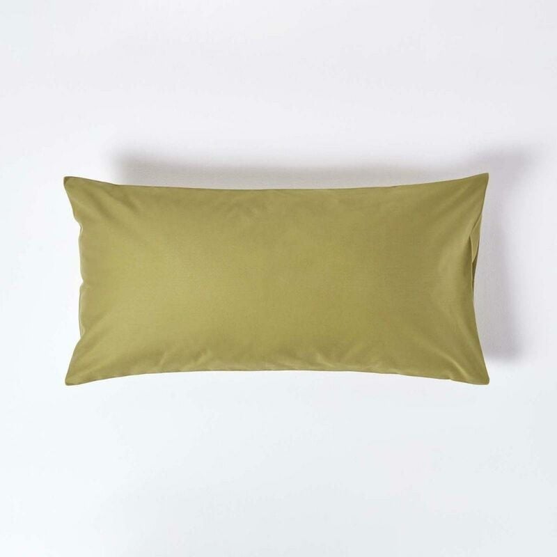 Homescapes - Taie d'oreiller rectangulaire en coton égyptien Vert Olive 1000 fils 50 x 90 cm