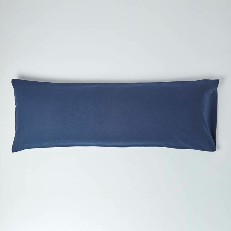 Taie de traversin en lin lavé Bleu marine 50 x 140 cm - Homescapes