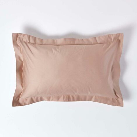 HOMESCAPES Taie d'oreiller volant plat en coton égyptien 1000 fils coloris beige taupe 50 x 75 cm
