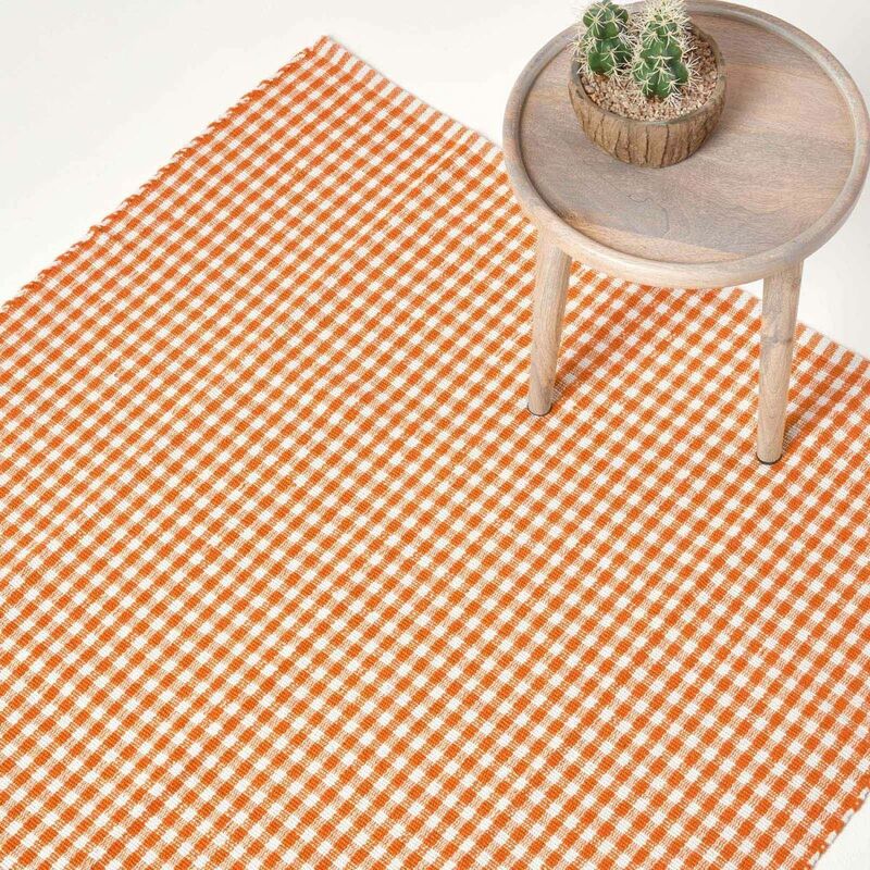Homescapes - Tapis - Carreaux Vichy Orange Blanc 70 x 120 cm